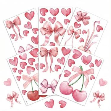 Imagem de Adesivos de parede de cereja com laço rosa