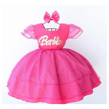 Imagem de Vestido De Festa Infantil Barbie Fashion Pink Luxo E Tiara - Pingo De 
