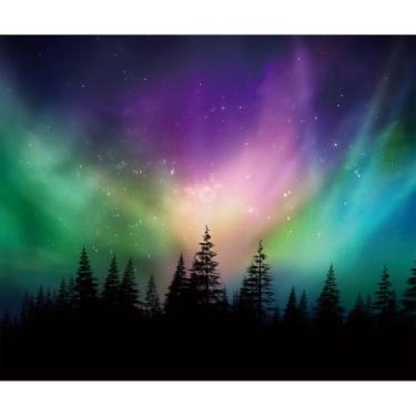 Imagem de Lsseauto Pano de fundo colorido de 3 x 2,4 m de aurora boreal, floresta aurora boreal, fundo fotográfico, para decoração de faixa de festa temática VBS, adereços de estúdio fotográfico