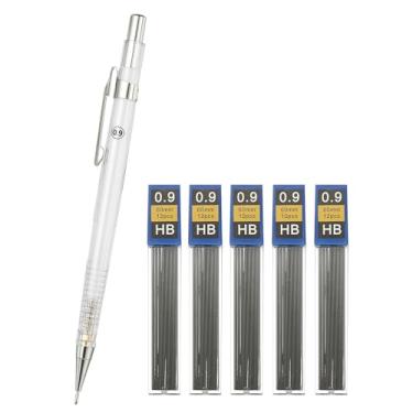 Imagem de PATIKIL 2 peças de lapiseira de 0,9 mm, suporte mecânico para lápis de chumbo, suporte de plástico automático de ponta larga com borracha e 4 refis para desenho, arte, esboço, marcenaria, branco