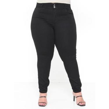 Imagem de Calça Skinny Cigarrete Plus Size preta jeans cintura alta com lycra e 