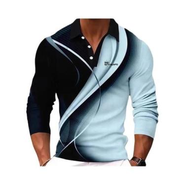 Imagem de Camisas Polo Masculinas De Manga Longa Com Estampa, Gola, Estilo Casua