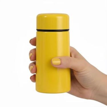 Imagem de Mini garrafa de água, 142 g, aço inoxidável isolado, copo fino, frasco para viagens, esportes, escola, bolsa, xícara de café, garrafas de café, manter quente e frio (amarelo)