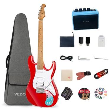 Imagem de VEDO Guitarra elétrica inteligente com pedais de efeitos integrados, Bluetooth e recursos de transmissão ao vivo/gravação. (Vermelho)