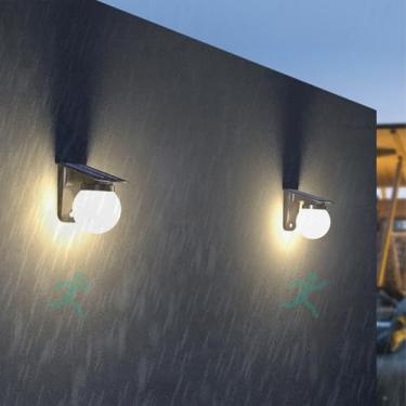 Imagem de GZZBMY LED solares exteriores apliques de parede IP65 impermeáveis modernos candeeiros de parede com detetor de movimento exterior iluminação para jardim varanda terraço Pathway (luz quente, 2 peças)