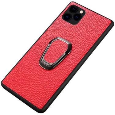 Imagem de KANUZ Capa de telefone de couro para motorista, padrão de lichia capa traseira de telefone de suporte de dedo magnético para Apple iPhone 12 Pro (2020) 6,1 polegadas (cor: vermelho)