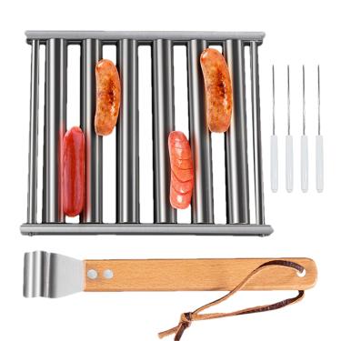 Imagem de Grelhador de cachorro-quente para churrasco, de cachorro-quente, Grelhador de Salsicha para Cachorro Quente, Ferramentas do churrasco da cremalheira do da salsicha, grelhador de aço inoxidável do cach