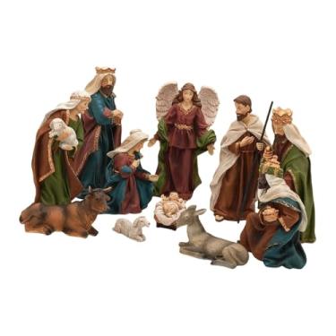 Imagem de Generic Conjunto de figuras de presépio de Natal, manjedoura de Jesus para decoração de casa, figuras de resina para o Natal, ideal para inauguração de casa.