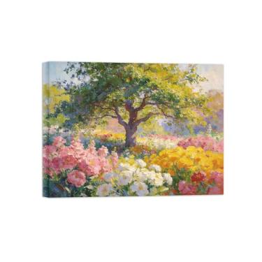 Imagem de BMZFYBS Impressão em tela de paisagem de arte de parede - árvore flores coloridas - pintura de decoração - imagens para sala de estar pronta para pendurar tela embrulhada 70 x 90 cm 27 x 35 pol
