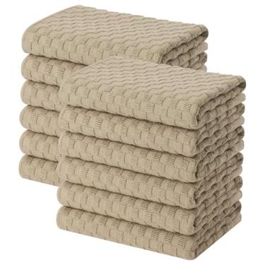 Imagem de Homaxy Toalhas de cozinha felpudas 100% algodão (38 x 63 cm, pacote com 12), panos de prato macios e super absorventes, toalha de chá reutilizável de 380 g/m2 com laço para pendurar, design de grade