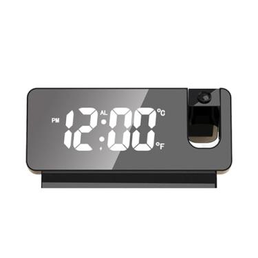 Imagem de Relógio de Alarme Projetor Portátil com Tela Grande Exibição Temperatura e Data Digital LED Projeção no Teto Parede 180 Alimentado por USB Mesa Silencioso para Dormir Casa Quarto