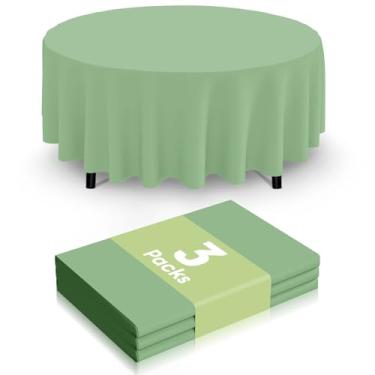 Imagem de Smiry Toalha de mesa descartável, pacote com 3, toalha de mesa redonda impermeável de 213 cm, capas de mesa redondas decorativas para festa, aniversário, piquenique, verde sálvia