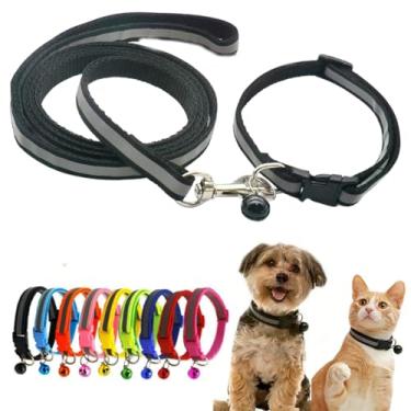 Imagem de Conjunto de coleira e coleira para filhotes com sino, coleiras reflexivas básicas de nylon para gatos XXS Xs Pequenos cães animais de estimação areia para animais pequenos gatinhos meninos meninas