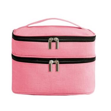 Imagem de Genérico, Necessaire Feminina Rosa Bolsa com Divisórias 2 Zíper para Bagagem Maquiagem Academia Viagem Trabalho