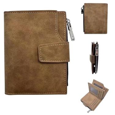 Imagem de Carteira multicamadas para homens e mulheres de couro macio com zíper e organizador de moedas para cartão de dinheiro, Marrom, Carteira unissex