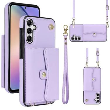 Imagem de Capa carteira para Samsung Galaxy S24 FE com compartimentos para cartões e proteção RFID, capa fólio de couro fina com alça de pulso, suporte e proteção contra quedas de corpo inteiro para mulheres e