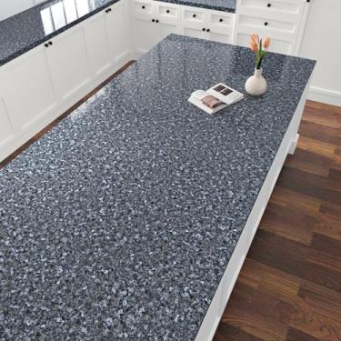 Imagem de EPPKILY Papel de contato de granito azul para bancadas 40 x 39 cm, papel de parede de mármore azul brilhante, descasque e cole papel de contato autoadesivo à prova d'água para bancada, armários de