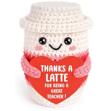 Imagem de Teacher Appreciation Gifts from Students, Crochet Latte Cup with Card, Teacher Gift for Women, Christmas End of Year Birthday Retirement Teacher's Day, Cute Desk Decor