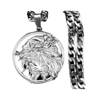 Imagem de Colar Masculino Em Aço Inoxidável Cor Dourada Medalha Crucifixo Coroa 