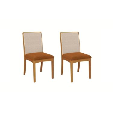 Imagem de Par de Cadeiras em Madeira Maciça Kappesberg Lara Boucle Terracota (Tela Bege)