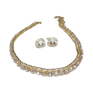 Imagem de Conjunto De Colar E Brincos De Cristal AB Rosa Para Mulheres, Acessóri