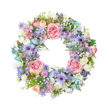 Imagem de Baoblaze Guirlanda artificial de Páscoa, arranjo de mesa com guirlanda de primavera, decoração colorida para porta de entrada ou janela, perfeita para o