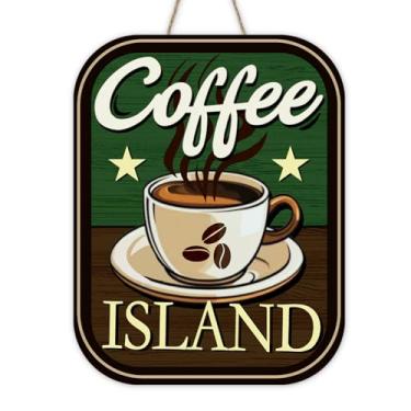 Imagem de Bolisom Placa para porta da frente da ilha do café, vintage, cabide de placa de madeira, escritório, café, loja, estação, decoração de casa, grinalda de madeira retrô com cafeína, casa de fazenda