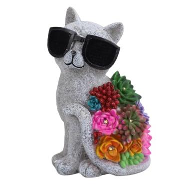 Imagem de Fafeicy Estátua Solar de Gato, Decoração de Jardim de Resina Com 56 Luzes LED Piscantes e 6 LEDs Brancos Quentes, para Jardim Externo, Varanda, Cama de Flores