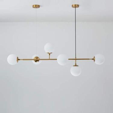 Imagem de Lustre moderno de 6 lâmpadas E27 com esfera de vidro, estilo nórdico, ideal para decoração de sala de estar, sala de jantar e restaurante. Luminária pendente preta.