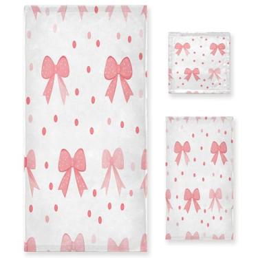 Imagem de xigua Conjunto de toalhas de banheiro com laços e bolinhas absorvente macio 3 peças toalha de banho toalha de mão toalhas decorativas para banheiro, academia, hotel, praia, piscina