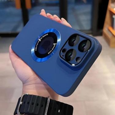 Imagem de Capa de luxo fosca em cor sólida para iPhone 17, 16 Pro Max, 17 Air, 11, 12, 13, 14, 15 Plus com proteção magnética para a câmera, azul escuro, para iPhone 12.