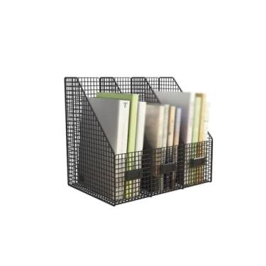 Imagem de Escritório Porta-pasta de revistas mesa com 3 compartimentos verticais para escritório, casa e escola Organizador de mesa(Preto)