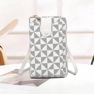 Imagem de Bolsa tiracolo compacta feminina | Carteira multicartão para celular com alça ajustável geométrica para uso diário, Branco, Tendência