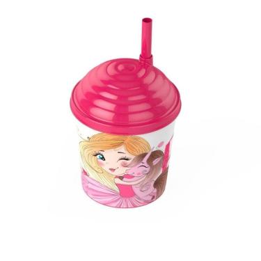 Imagem de Copo Infantil Decorado Com Canudo 300ml Girl Power Rosa
