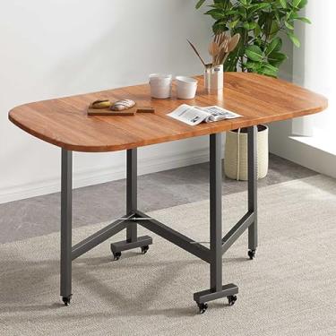 Imagem de Mesa de jantar dobrável, mesa de cozinha, mesa de jantar com 6 rodas, folha de PVC ecológica, suporte de aço carbono, suporta facilmente 150 kg, para sala de jantar, sala de estar (cor: