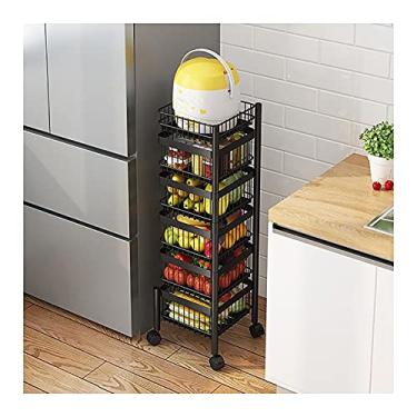 Imagem de Rack giratório de metal para carrinho de armazenamento prateleiras abertas de frutas vegetais para cozinha, escritório, banheiro, cozinha, carrinho com cesta de armazenamento oca (tamanho: 2 níveis