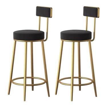 Imagem de Banquetas de bar, banco de bistrô conjunto de 2 bancos de bar com altura de balcão bancos de bar acolchoados de veludo com costas douradas e pernas cadeiras de ilha de cozinha para balcão de