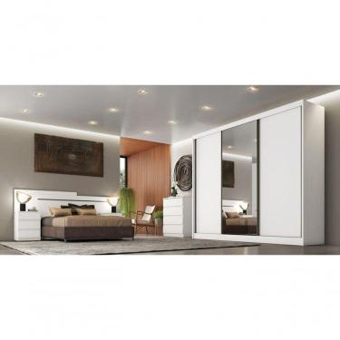 Imagem de Guarda Roupa Casal Com Espelho 3 Portas 8 Gavetas - Logan-branco - Móveis Horizonte