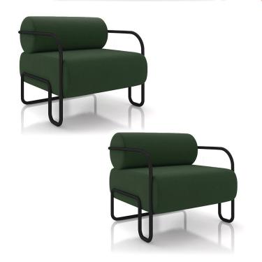 Imagem de Poltrona Sala De Estar Industrial Preto Kit 2 Ameli Veludo Verde Musgo K01 - D'rossi