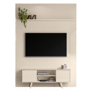 Imagem de Rack Bancada Com Painel New Panorama Calacata/off White Para Tv Até 75” - Madetec