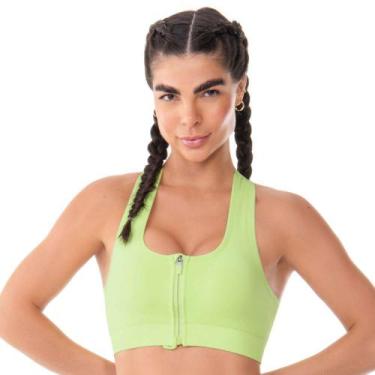 Imagem de Top Fitness com Zíper e Bojo Removível sem Costura Jacquard Colmeia Li