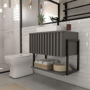 Imagem de Armário de Banheiro Majestad 60cm 1 Porta 100% Mdf Titanium - Panorama Móveis