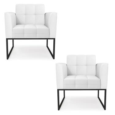 Imagem de Kit 2 Poltronas Elisa Corino Branco Base Metálica Industrial Preto D03 - D'Rossi