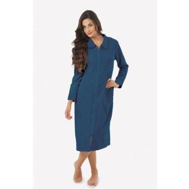 Imagem de Roupão Feminino Soft Longo com Zíper - Sogni Belli, G, Azul marinho