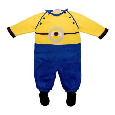 Imagem de Macacão Recém Nascido dos Minions tricô artesanal abertura frontal