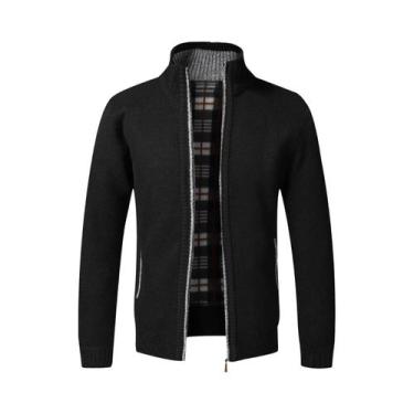 Imagem de Cardigã Masculino Slim Fit De Lã Com Zíper Completo, Suéter Quente De 