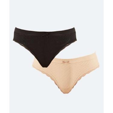 Imagem de Kit 2 Calcinhas Biquíni Recorte Renda Marisa-75488, P, Preto, Bege