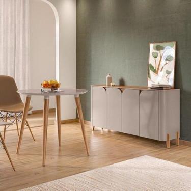 Imagem de Buffet Memphis e Mesa Redonda 4 Portas com Vidro 165cm Madeira Maciça 