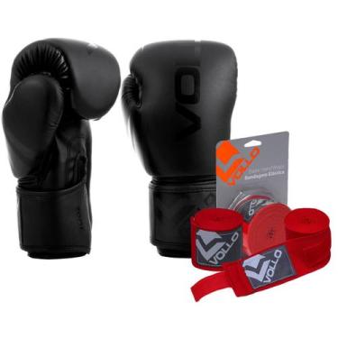 Imagem de Kit Boxe Vollo Luva 10oz Preto + Bandagem 3M Vermelha Luta - Vollo Spo