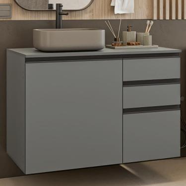 Imagem de Gabinete Suspenso para Banheiro 100cm 1 Porta 3 Gavetas Nice Madesa 03